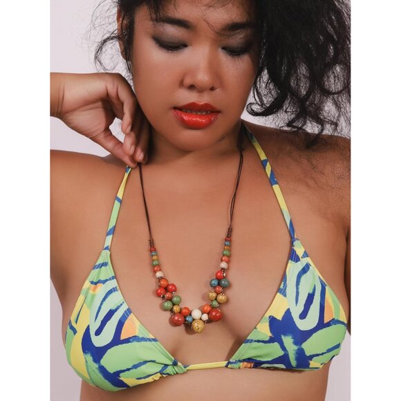 Hippie Boho Colorful Ceramic Round Beads Strand Necklace, Bohemian Fashion State - Picture 6 of 7